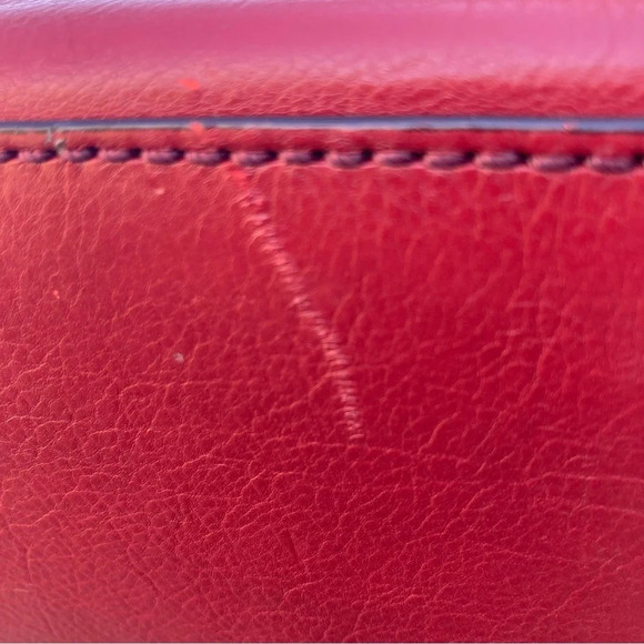 MARC JACOBS Handbag Deep Red Double Pockets Leather Silver Hardware Satchel - Picture 13 of 16